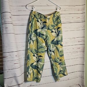 Tommy Bahama‎ Floral Print Cropped Pants Blue Green Yellow Botanical Trousers